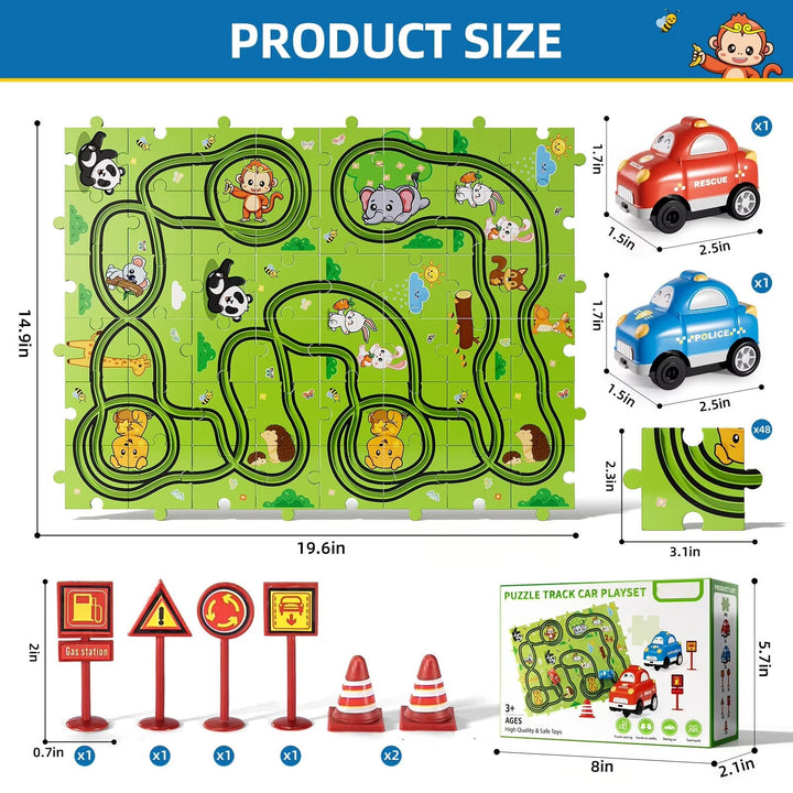 Colverro™ Animal Puzzle Race Track with 2 Battery Cars for Ages 2–6