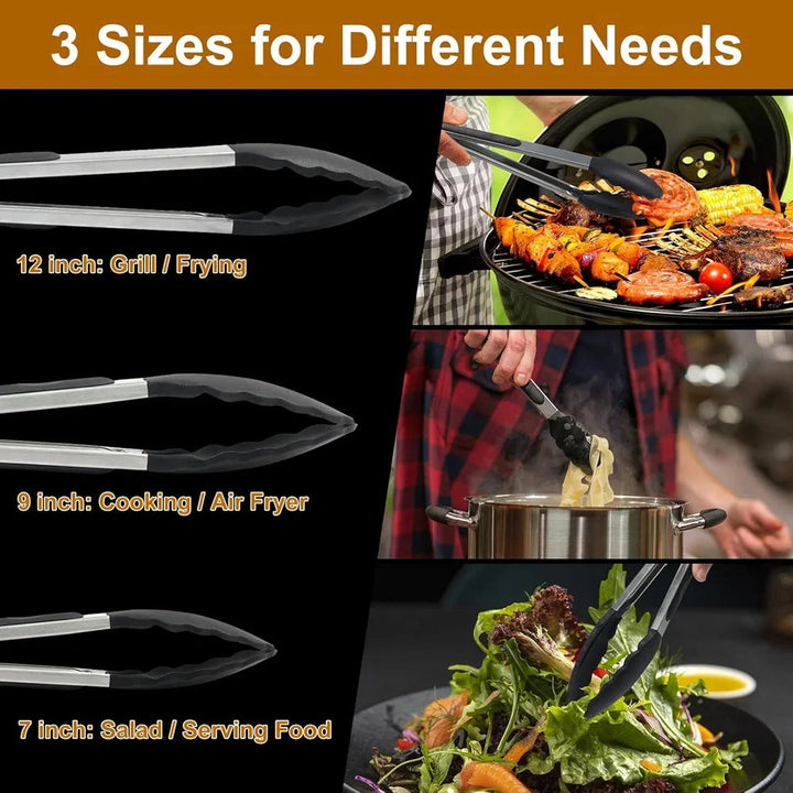 Colverro™ Silicone Kitchen Tongs Set of 3 with Locking Handles