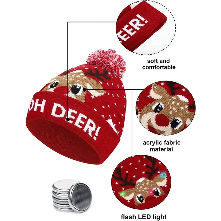 Colverro™ Light-Up Knit Christmas Beanie with Pom-Pom and Color LEDs