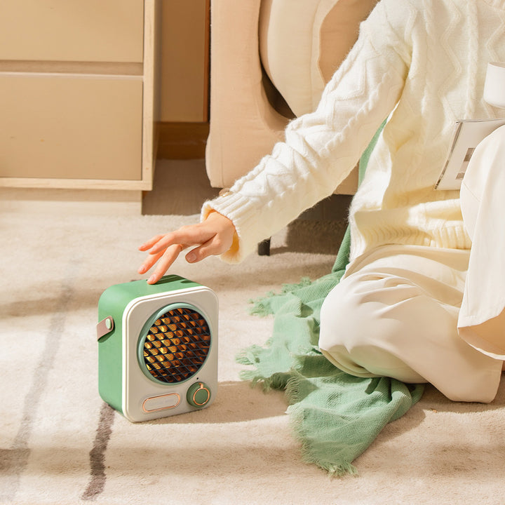 Retro desk space heater with leather handle