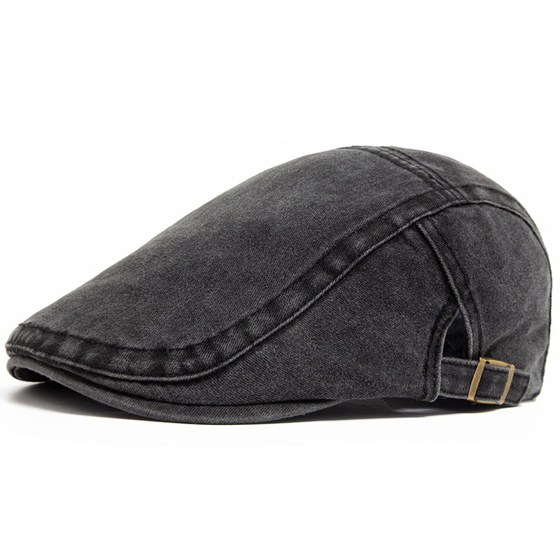 Washed denim flat cap
