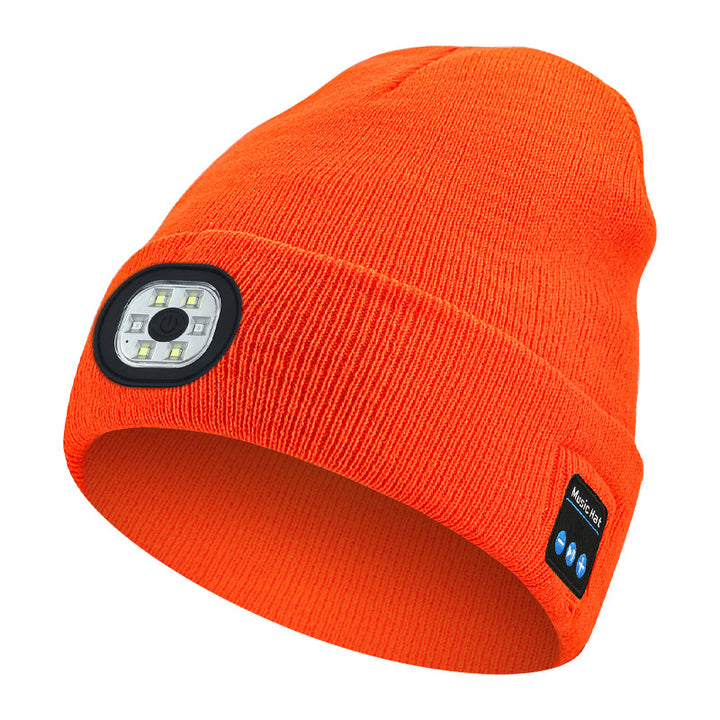 Knit beanie with front LED light