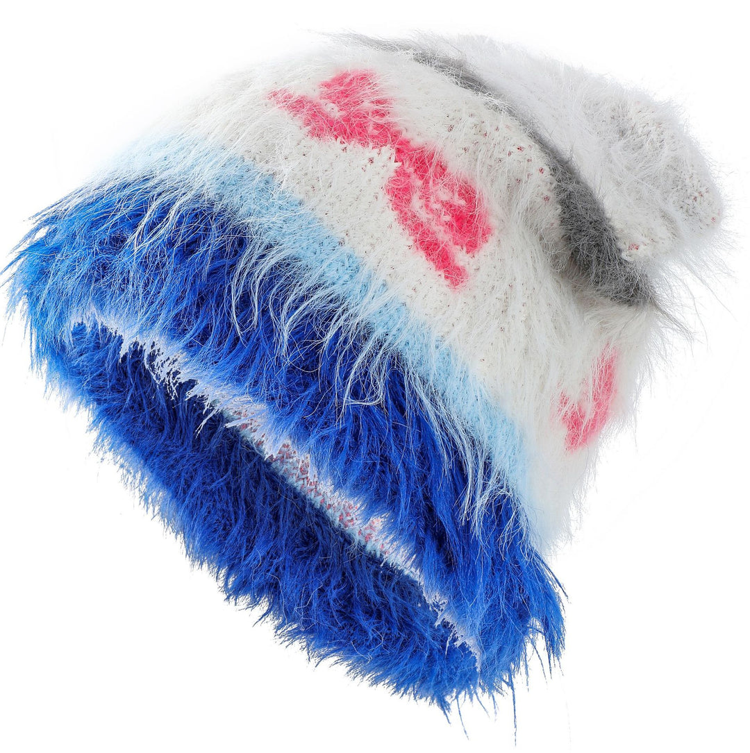 Fluffy cat ear beanie with bow pattern