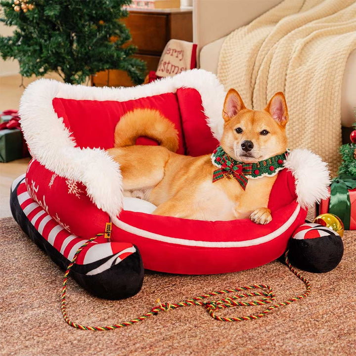 Colverro™ Sleigh-Shaped Dog Bed with Plush Faux Fur for Cozy Winters