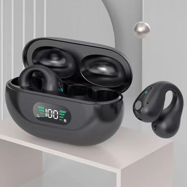 Open-ear clip-on wireless earbuds and case