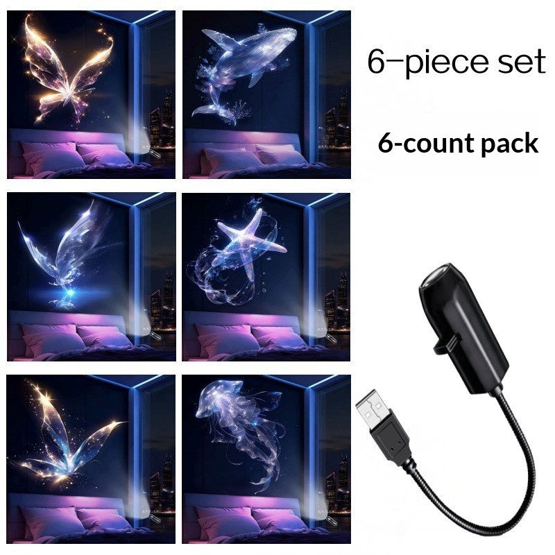 USB projector casting Christmas patterns on a ceiling