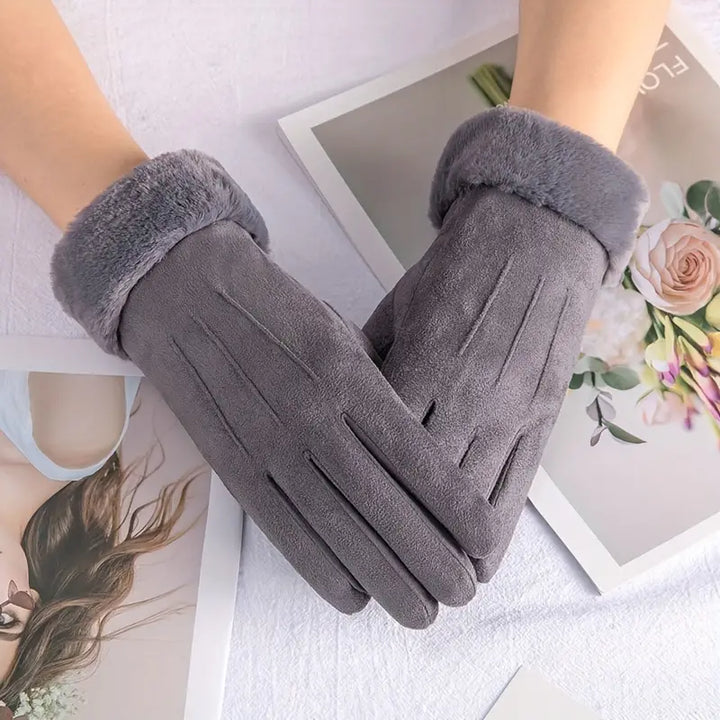 Colverro™ Velvet-Lined Suede Winter Gloves with Plush Cuff