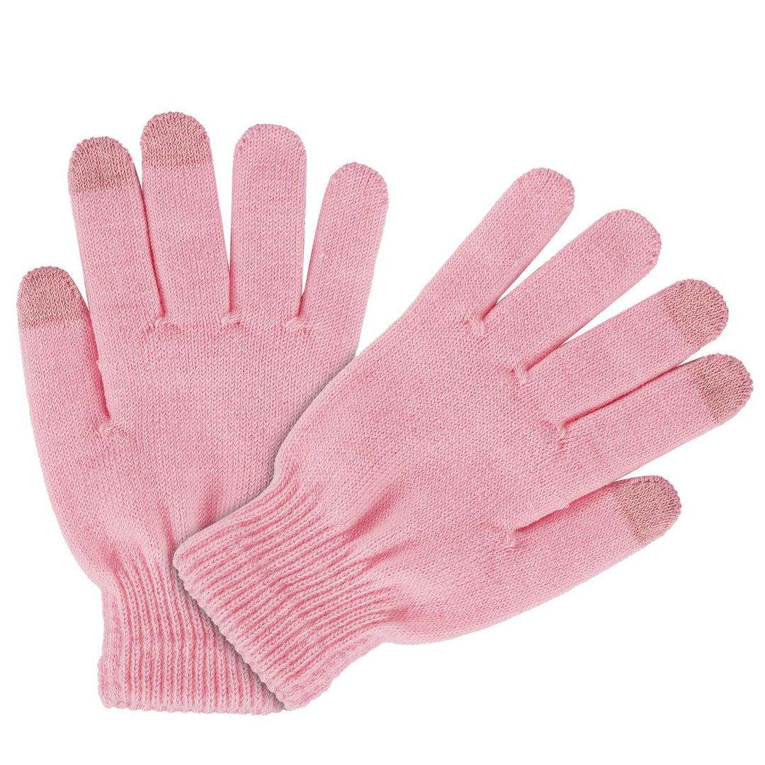 Knit touchscreen gloves holding a phone
