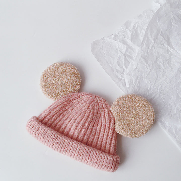 Kids knit beanie with fluffy teddy ears