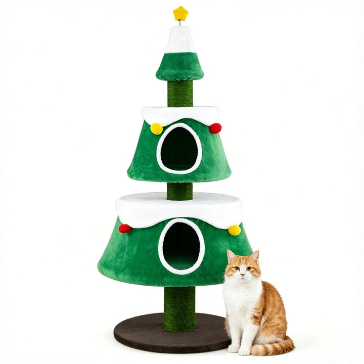 Christmas tree shaped cat tower with condos