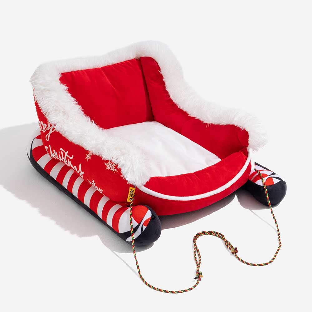 Colverro™ Sleigh-Shaped Dog Bed with Plush Faux Fur for Cozy Winters