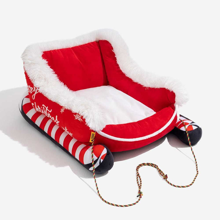 Colverro™ Sleigh-Shaped Dog Bed with Plush Faux Fur for Cozy Winters