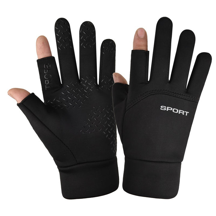 Black velvet-lined sports gloves with grip