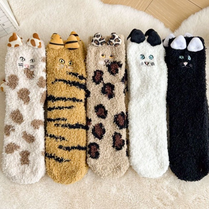 Fluffy cat socks with 3D ears