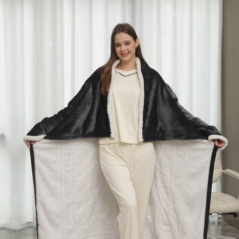 Gray wearable heated blanket with sleeves