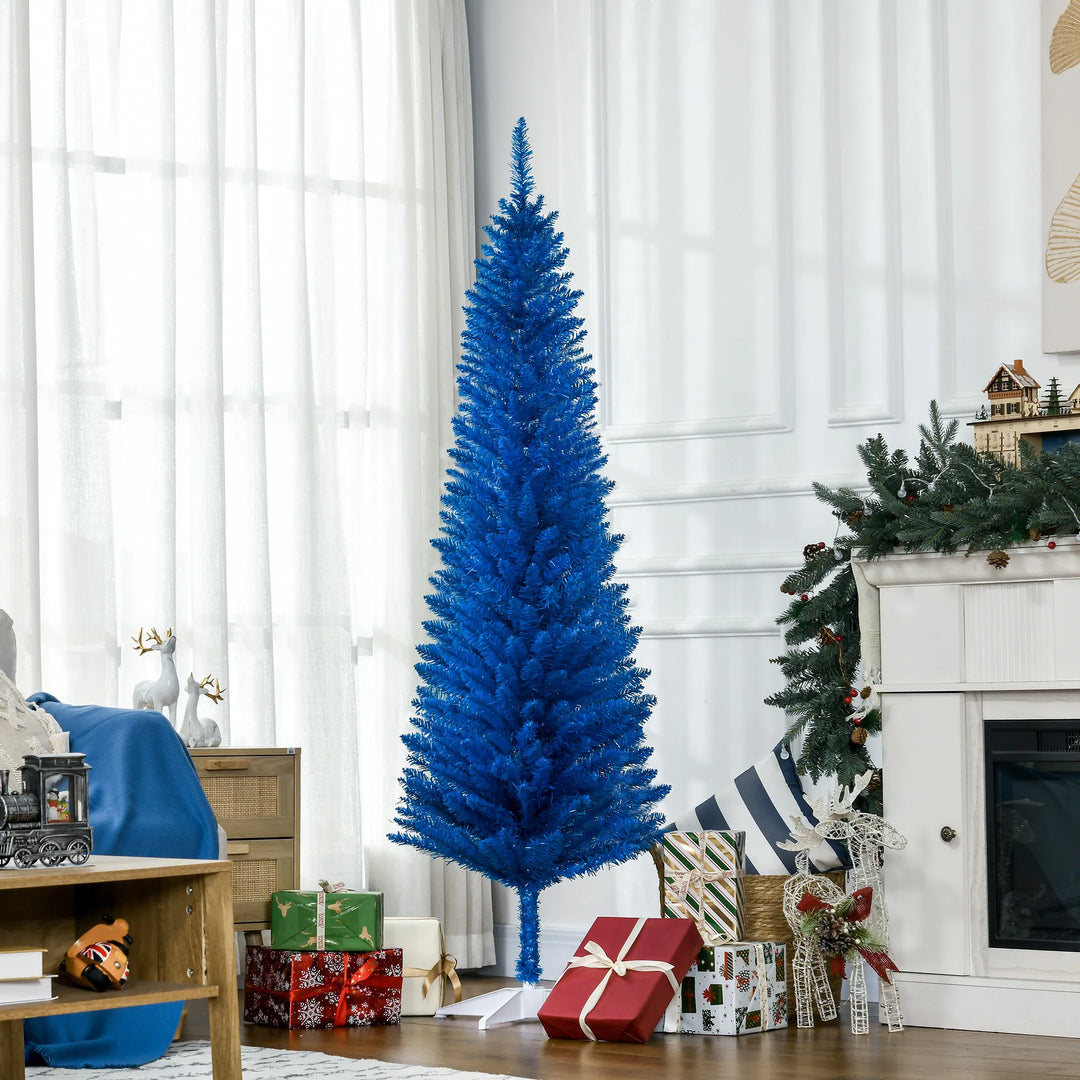 Blue slim pencil artificial Christmas tree