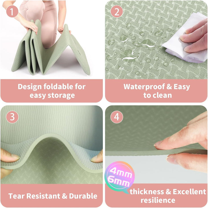 Colverro™ Foldable Yoga Mat with Non-Slip Dual-Sided Grip, 6 mm Thick