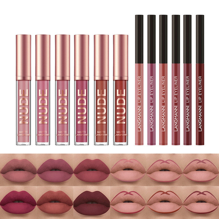 Twelve-piece matte lipstick and lip liner gift set