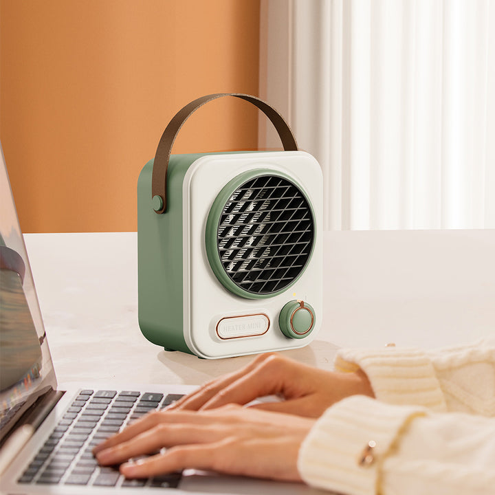 Retro desk space heater with leather handle