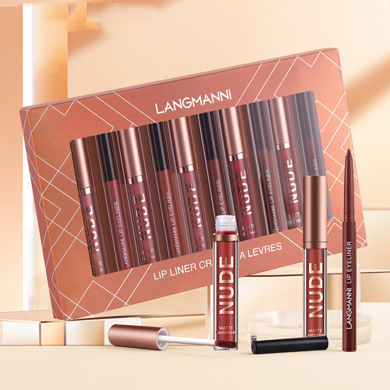 Twelve-piece matte lipstick and lip liner gift set