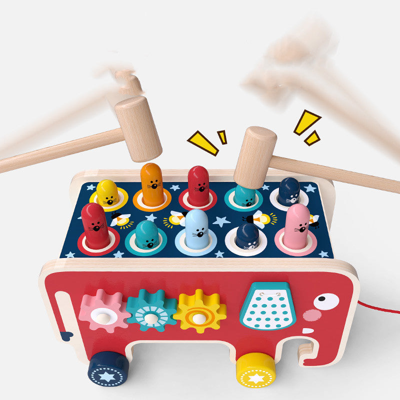 Wooden elephant pounding bench toy