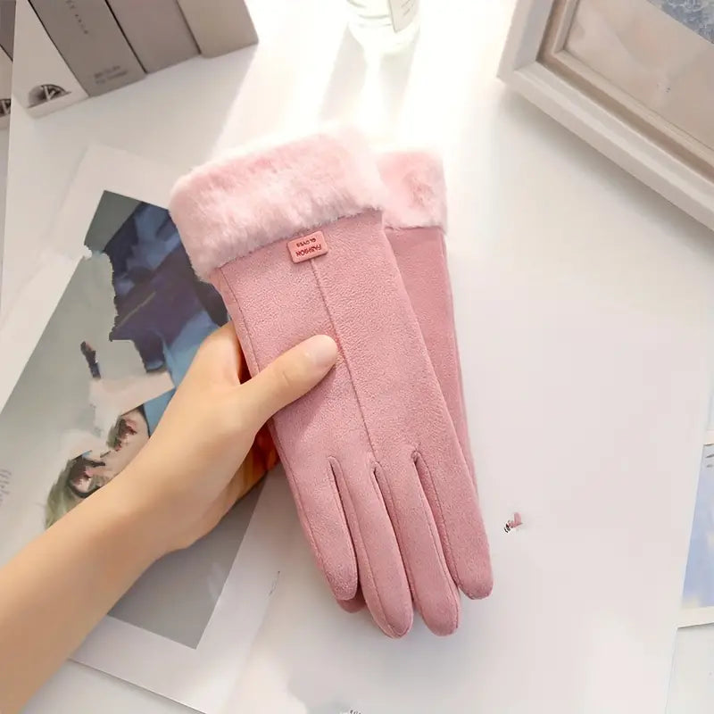 Colverro™ Velvet-Lined Suede Winter Gloves with Plush Cuff