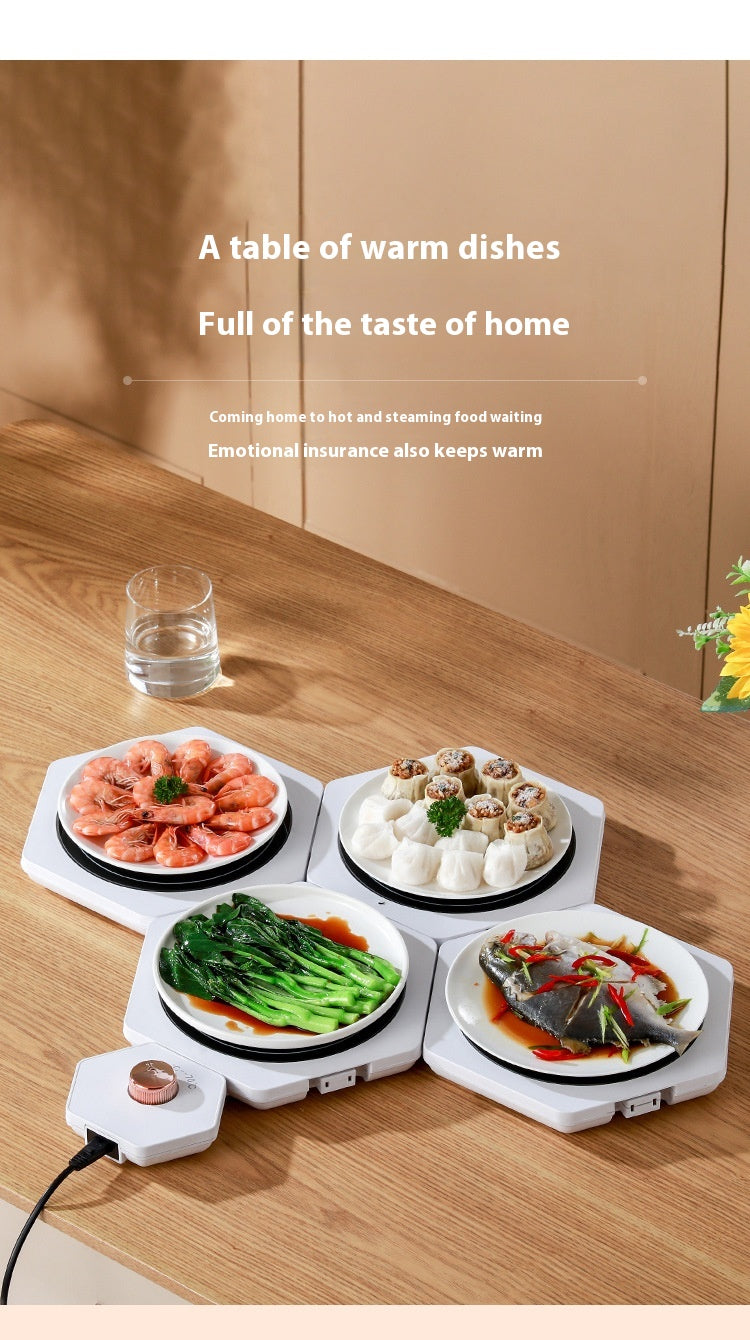 White hexagonal food warming plates joined in a cluster