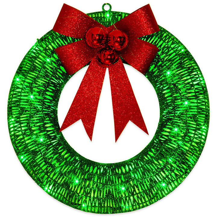 Lighted Christmas Wreath with Big Bow and Warm LED Lights, 20 in