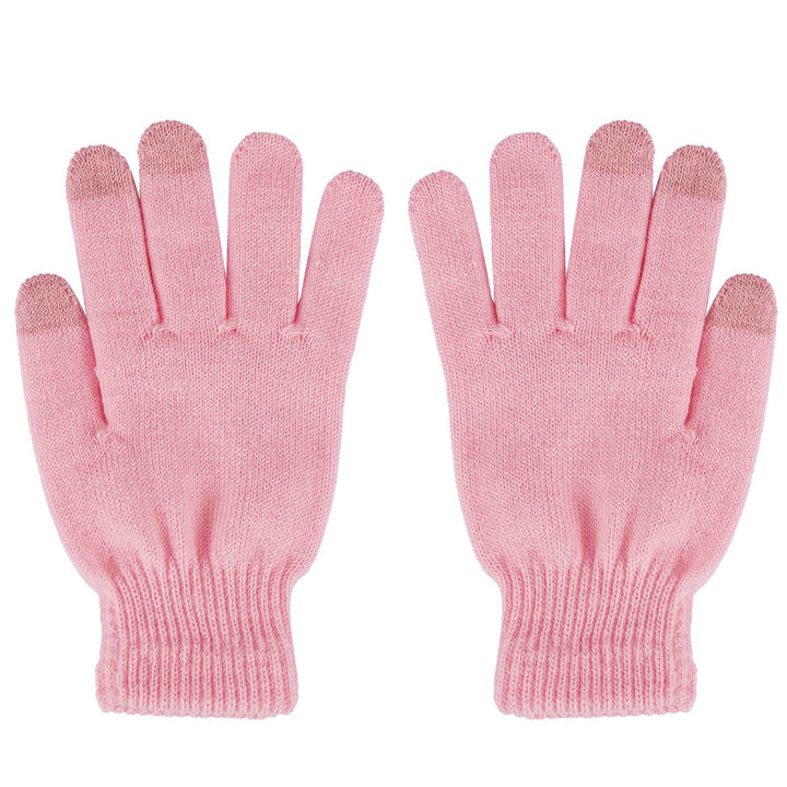 Knit touchscreen gloves holding a phone