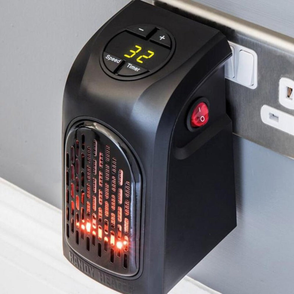 Black plug-in wall heater with digital display
