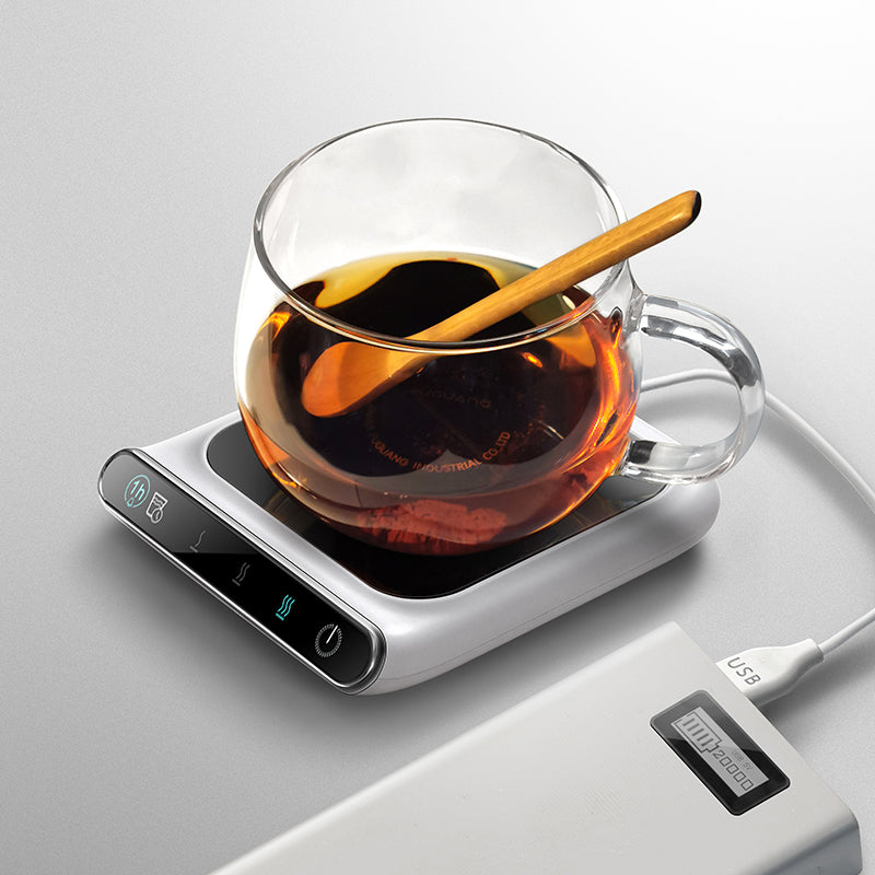 White smart mug warmer with coffee mug