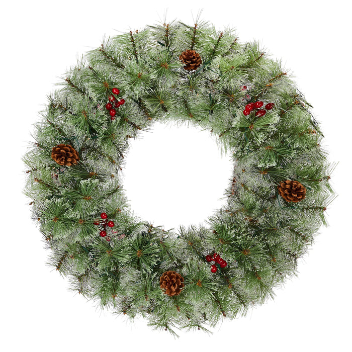 Colverro Set of 2 Pre Lit 24 in Christmas Wreaths with Pine Cones
