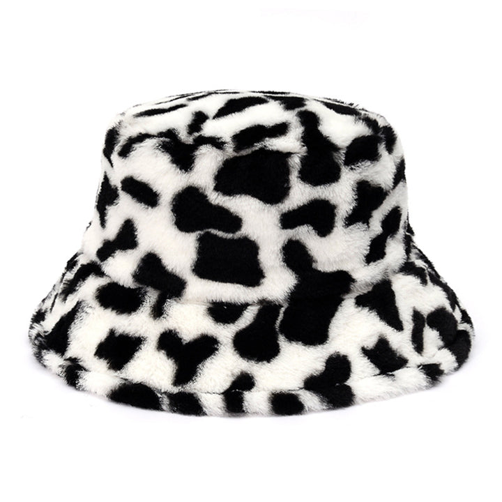 Fluffy leopard print faux fur bucket hat