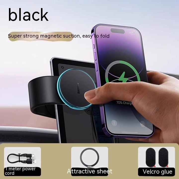 Phone on a magnetic bendable car charging mount