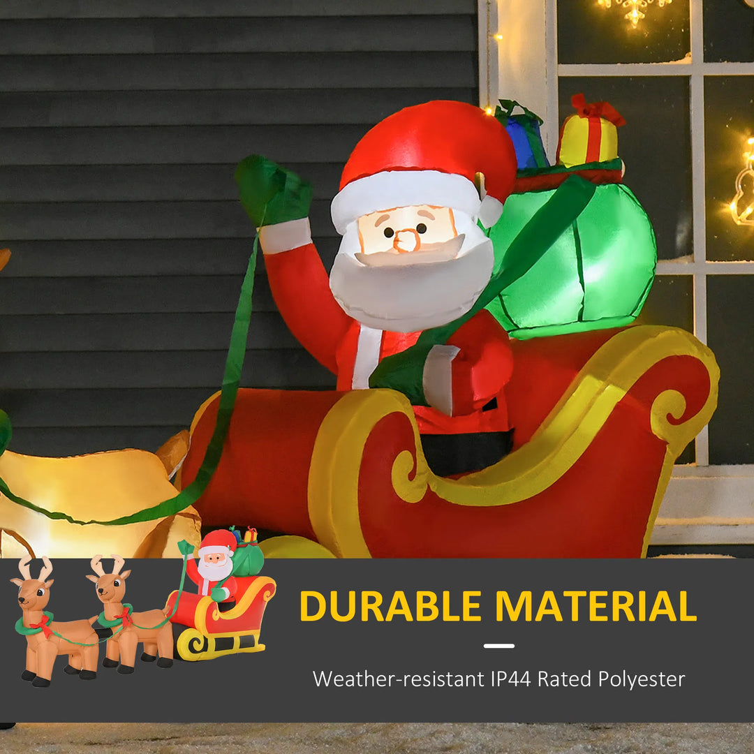 Inflatable lighted Santa in sleigh with two reindeer
