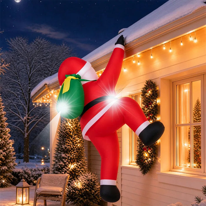 Colverro 6 ft Inflatable Climbing Santa with Gift Bag and LED Lights