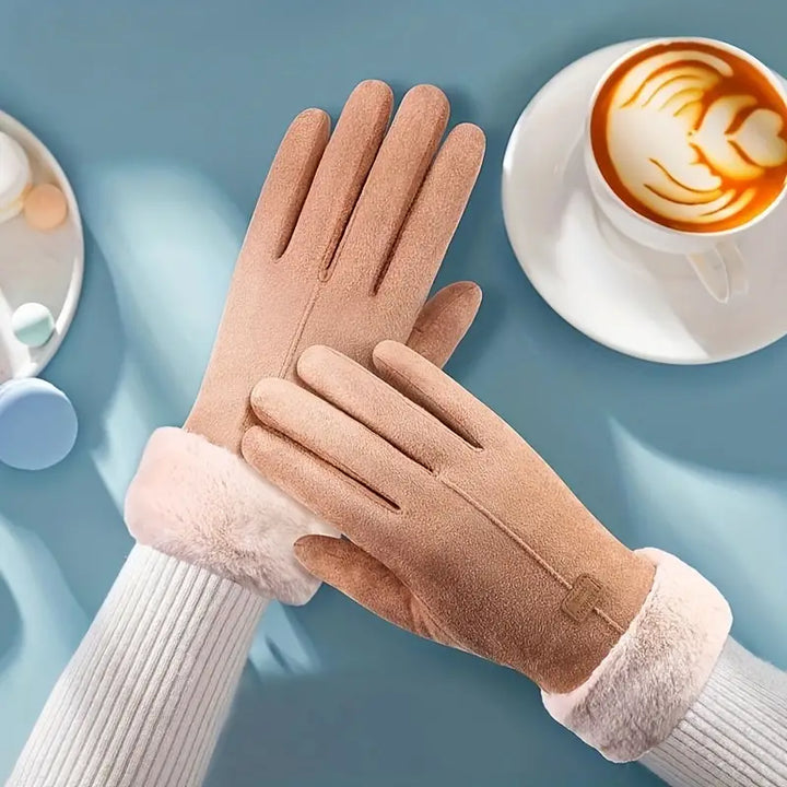 Colverro™ Velvet-Lined Suede Winter Gloves with Plush Cuff