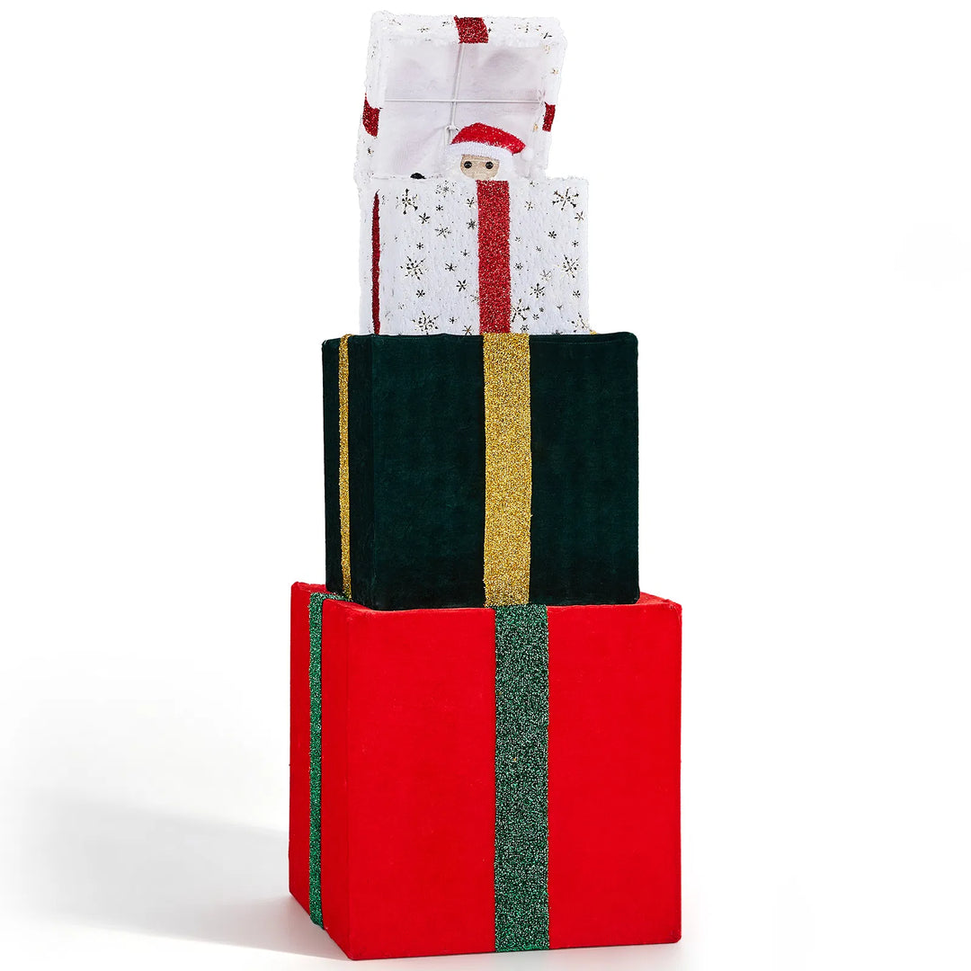 Stacked lighted Christmas gift boxes