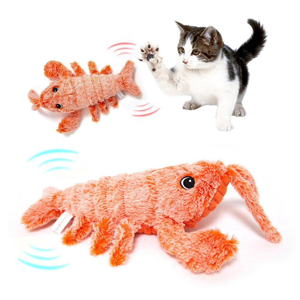 Orange plush flopping lobster cat toy