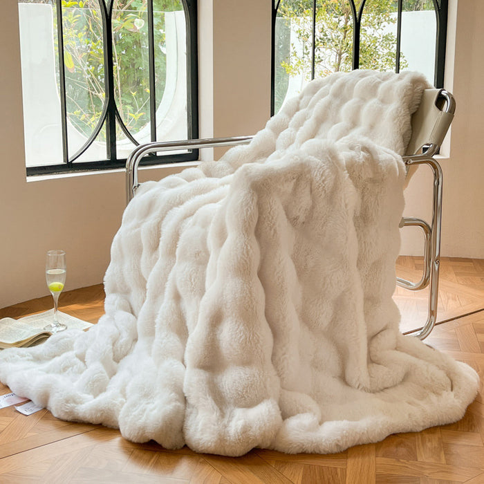Colverro Bubble Faux Rabbit Fur Throw Blanket, Extra Plush