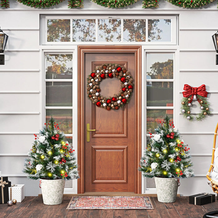 Colverro Set of 2 Battery Porch Christmas Trees with Pine Cones