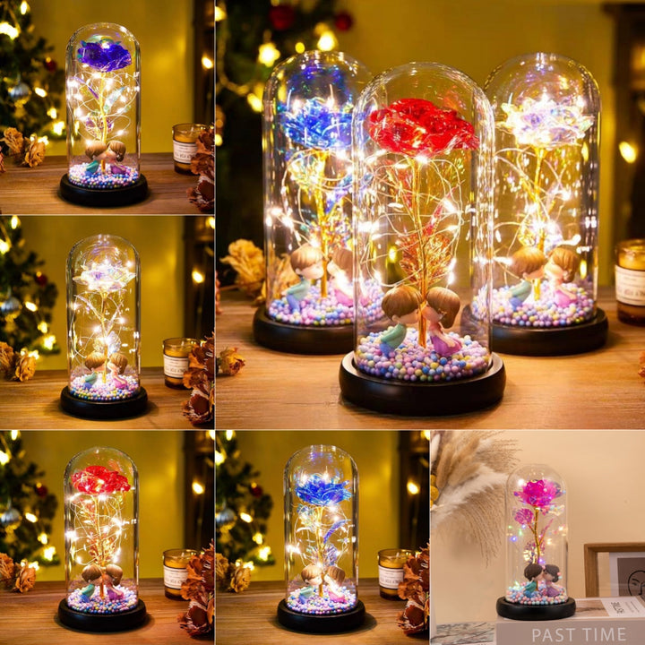 Eternal Rose LED Light Foil Flower in Glass Cover, Night Light