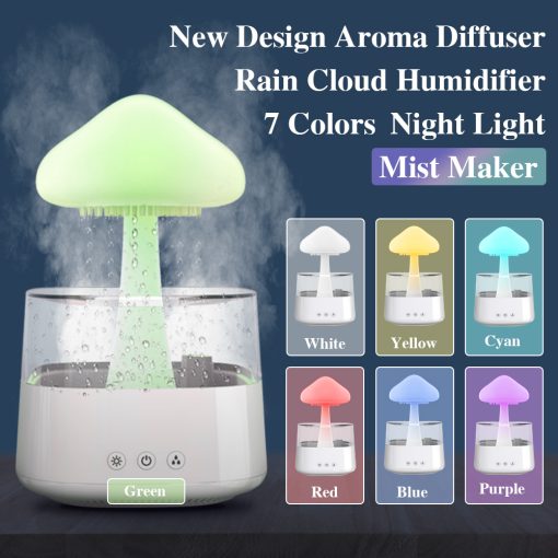 Colverro™ Rain Cloud Humidifier and Aroma Diffuser with Mushroom Night Light