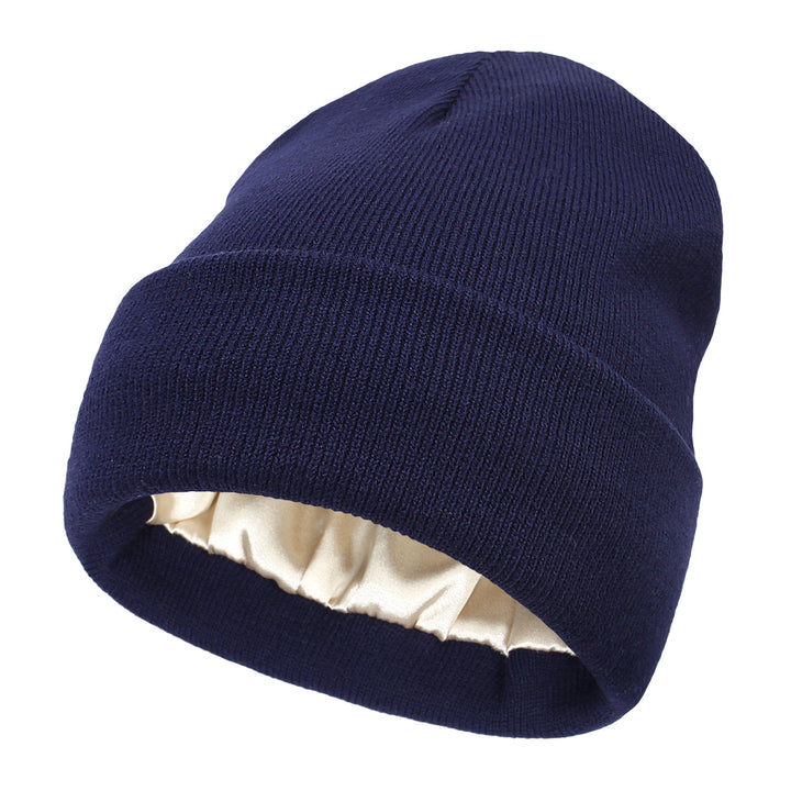 Cuffed knit beanie with satin lining