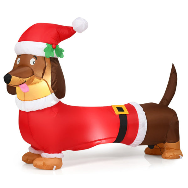 Inflatable dachshund dog in Santa outfit