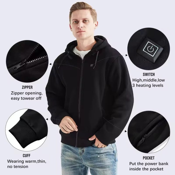 Colverro™ Zip-Up Heated Hoodie with Drawstring Hood &amp; 3 Heat Levels