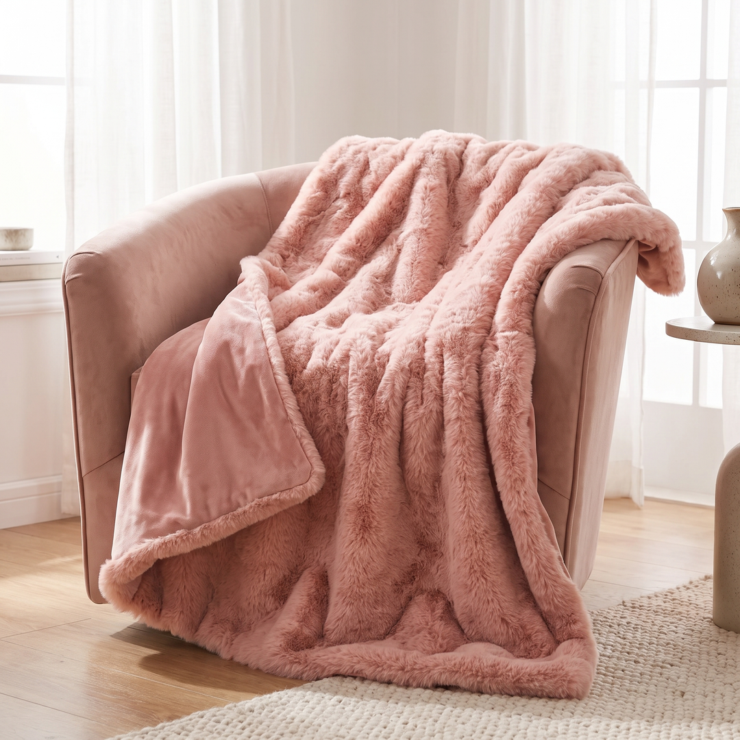 Colverro™ Double-Lined Rabbit Faux Fur Throw with Real Weight