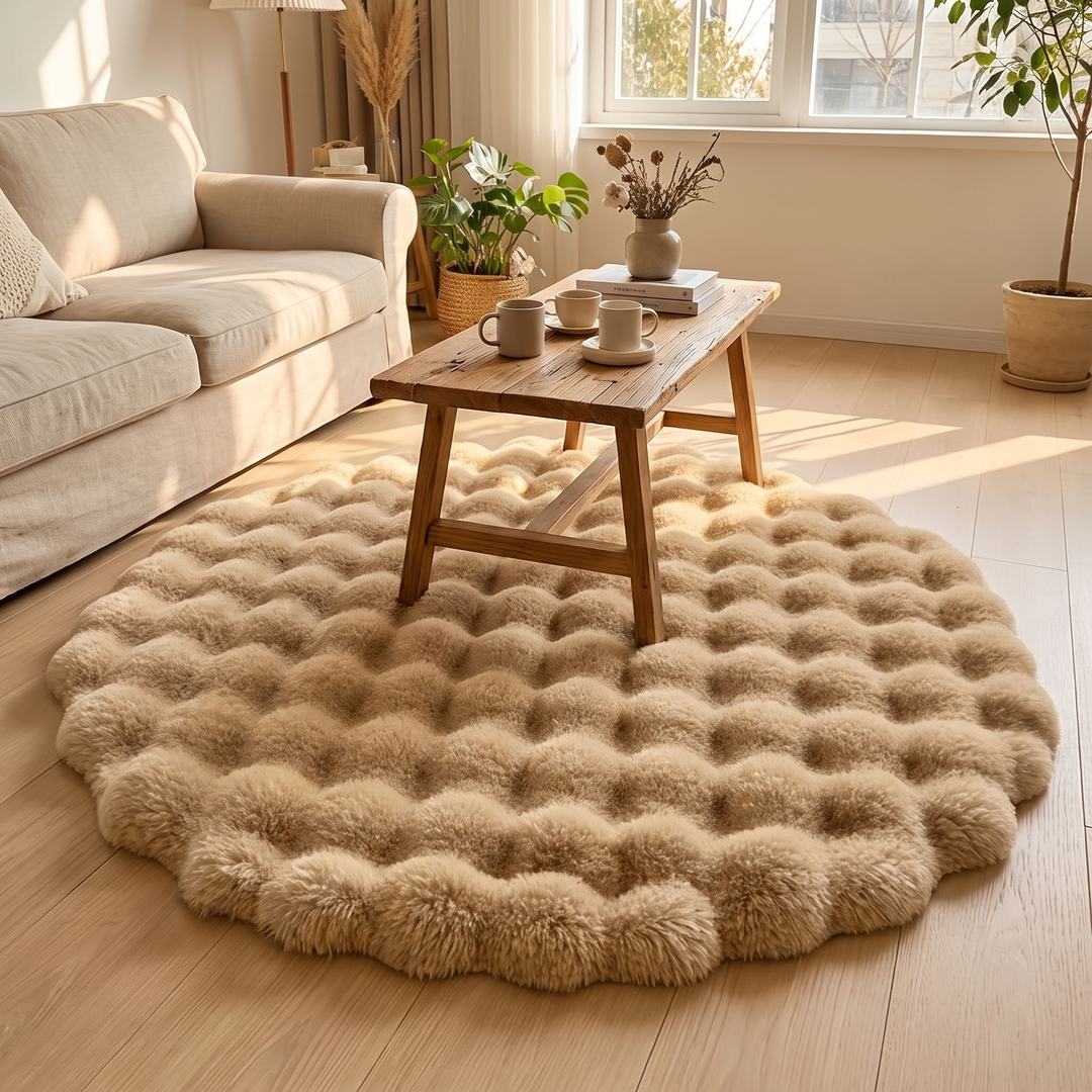 Colverro™ Round Fluffy Bubble Rug in Dense, Soft Fleece for Cozy Rooms