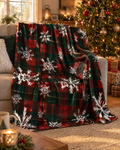Colverro™ Christmas Buffalo Plaid Fleece Throw Blanket with Snowflakes