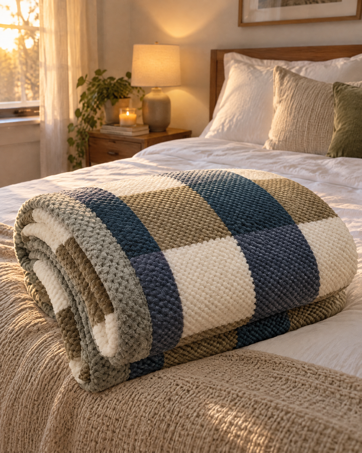 Colverro™ Chunky Chenille Knit Throw Blanket in Checkered and Stripe Designs